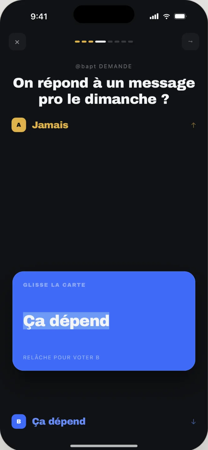 Carte de vote PILE POIL à faire glisser entre A et B